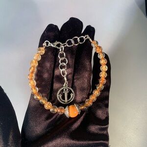 CITRINE VOYAGE — Handmade Yellow Orange Glass Beaded Bracelet with Anchor Charm